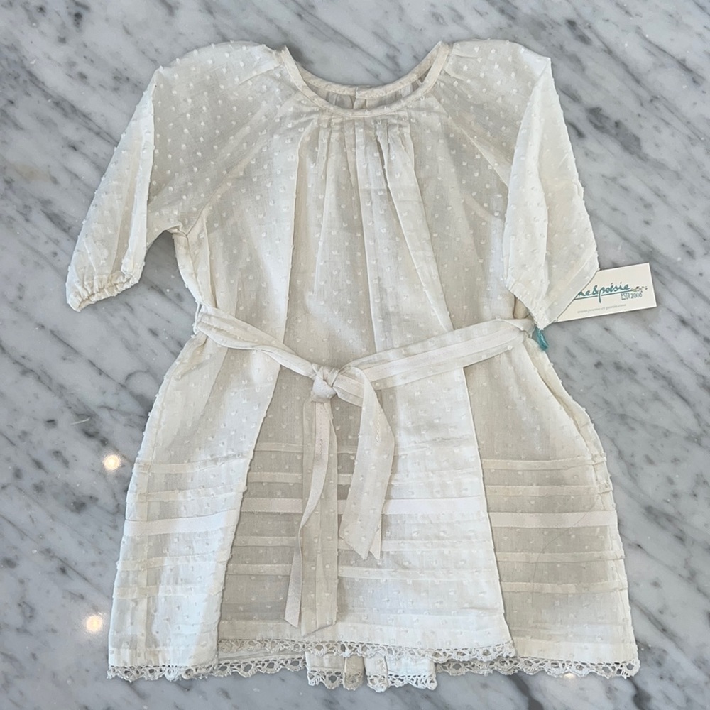 New Poeme & Poesie Beautiful Dotted Swiss Ribbon and Lace Baby Girl Dress